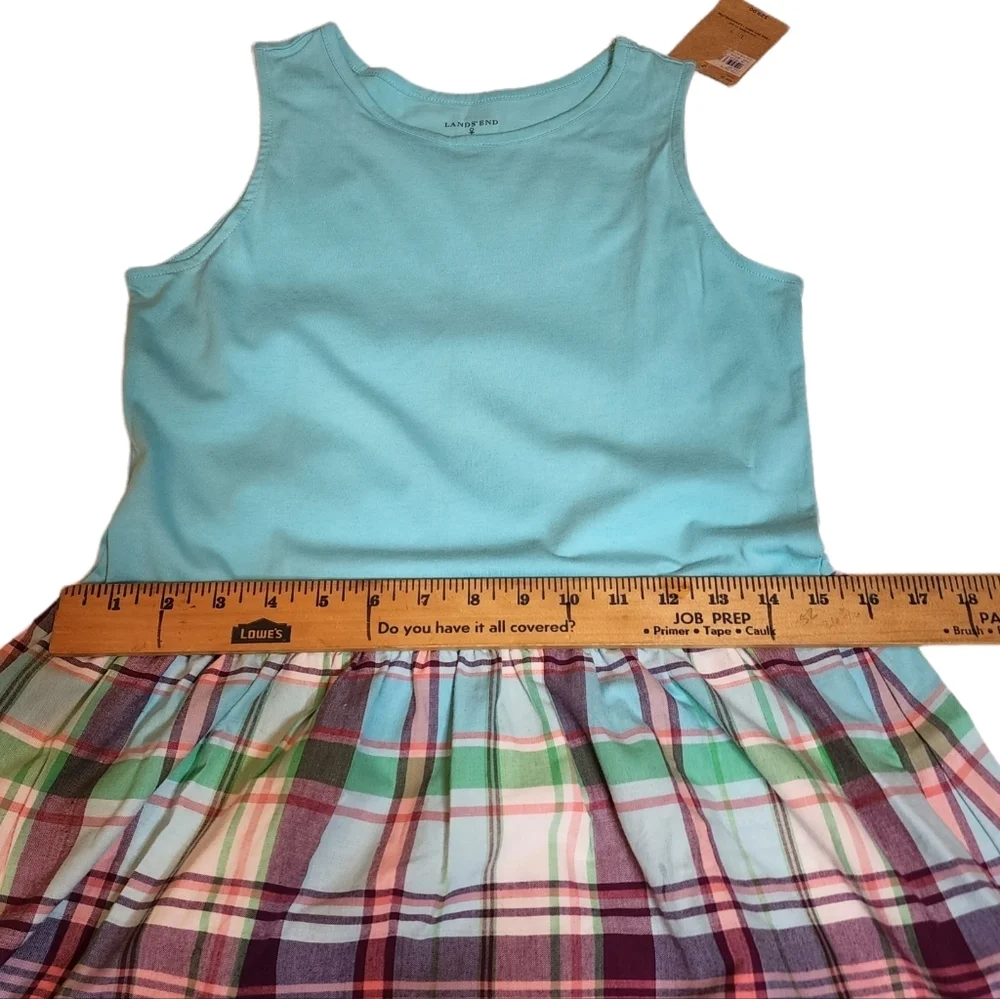 NWT Lands' End Dress 100% Cotton Sleeveless Blue Plaid Kids Youth Size‎ 14
